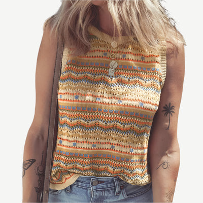 Sugar & Lace Womens Stripe Eyelet Crochet Blouse