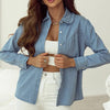 Sugar & Lace Womens Turn-down Collar Chambray Blouse Dusk Blue - SL7821214-P704
