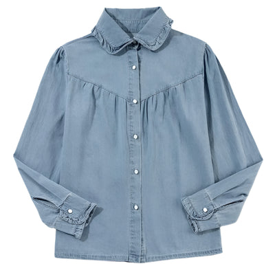 Sugar & Lace Womens Turn-down Collar Chambray Blouse Dusk Blue - SL7821214-P704
