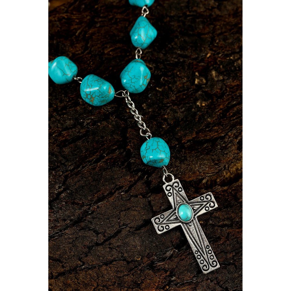 Sugar & Lace Womens Turquoise Cross Pendant Necklace