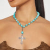 Sugar & Lace Womens Turquoise Cross Pendant Necklace