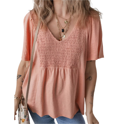 Sugar & Lace Womens V-Neck Pleated Blouse