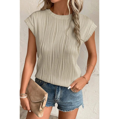 Sugar & Lace Womens Wavy Texture Cap Sleeve Blouse