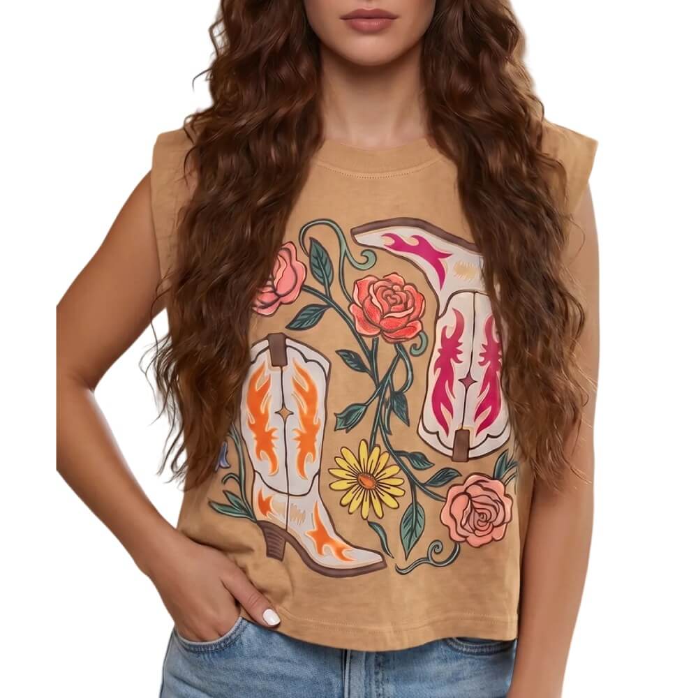 Sugar & Lace Womens Western Boots Flower Blouse Camel - SL25614353-P1016