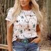 Sugar & Lace Womens Western Cactus Print T-Shirt Beige - SL25223906-P1520