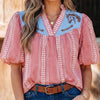 Sugar & Lace Womens Western Gingham Blouse Red - SL25136729-P322