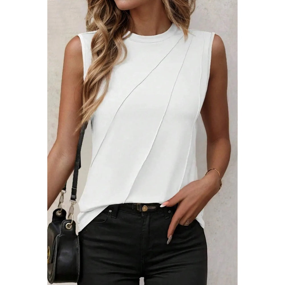 Sugar & Lace Womens White Crew Neck Blouse