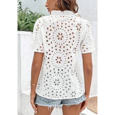 Sugar & Lace Womens White Hollow Out Blouse