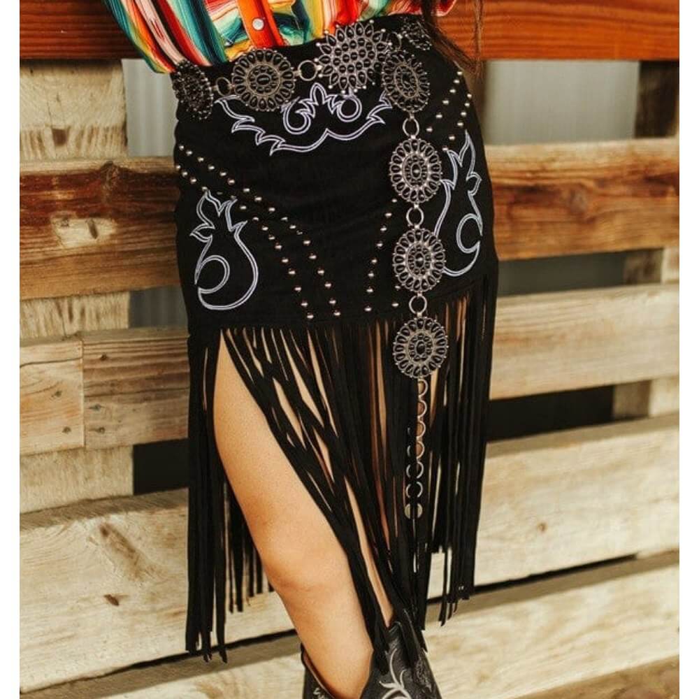 Sugar & Lace Womens Wild Thread Fringe Skirt Black - SLSK434-BLK