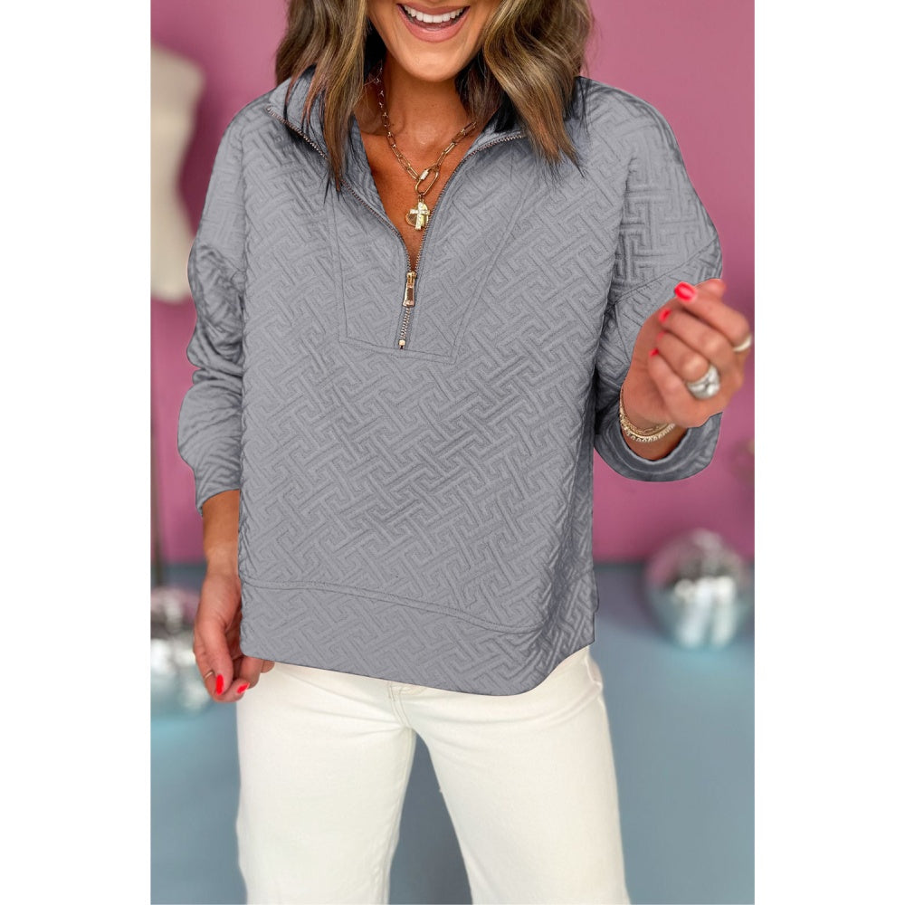 Sugar & Lace Womens Textured Half Zipper Collared Sweatshirt