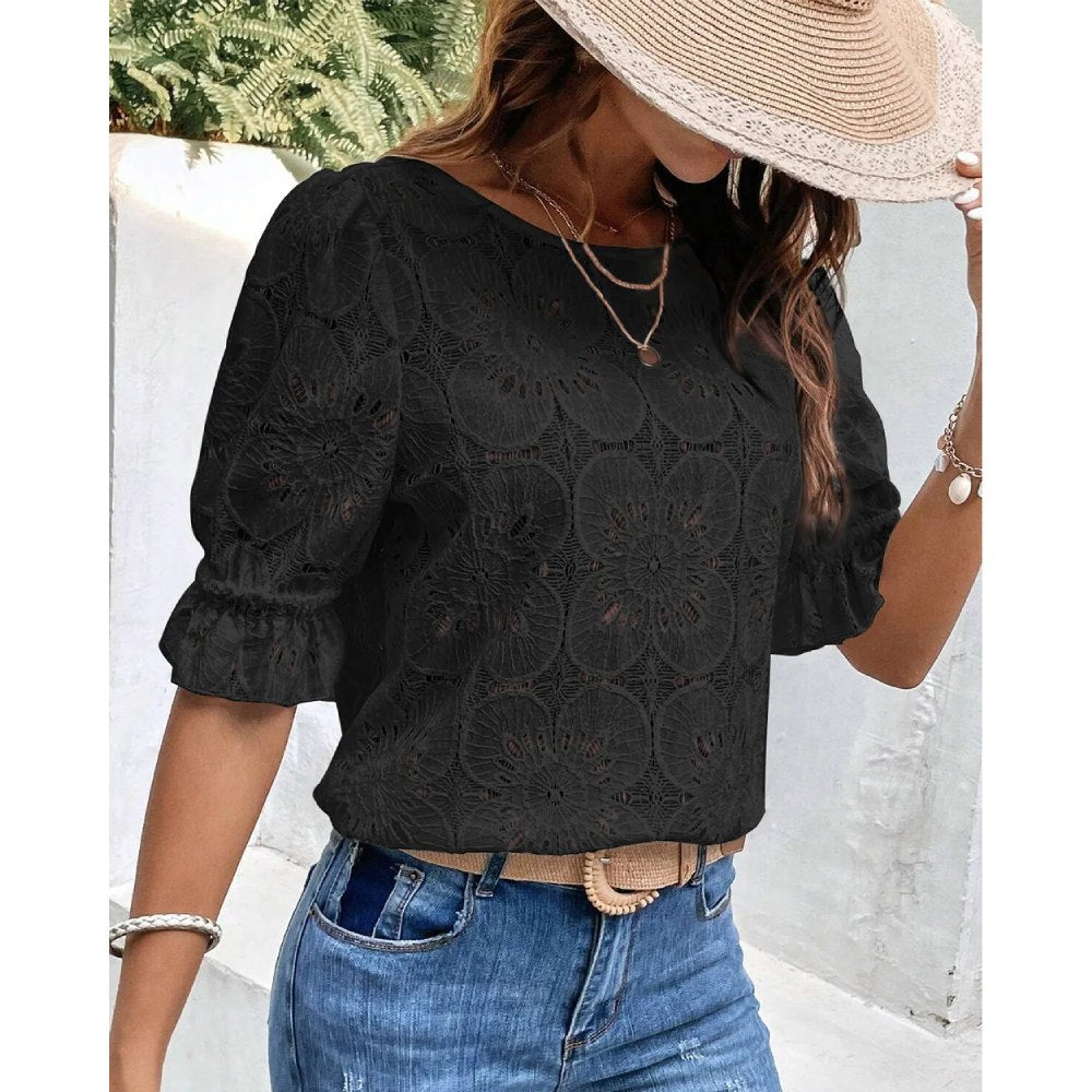 Sugar & Lace Womens  Black Flower Blouse