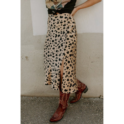 Sugar & Lace Womens Leopard Spots Printed Split Hem Midi Skirt