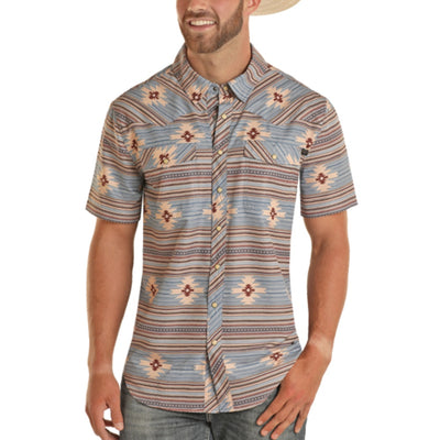 Tek Western Mens Short Sleeve Aztec Snap Shirt
