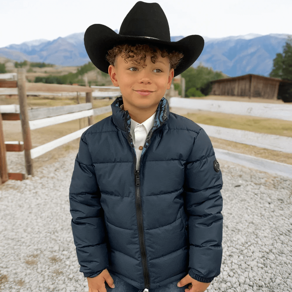 Boys navy puffer jacket on sale