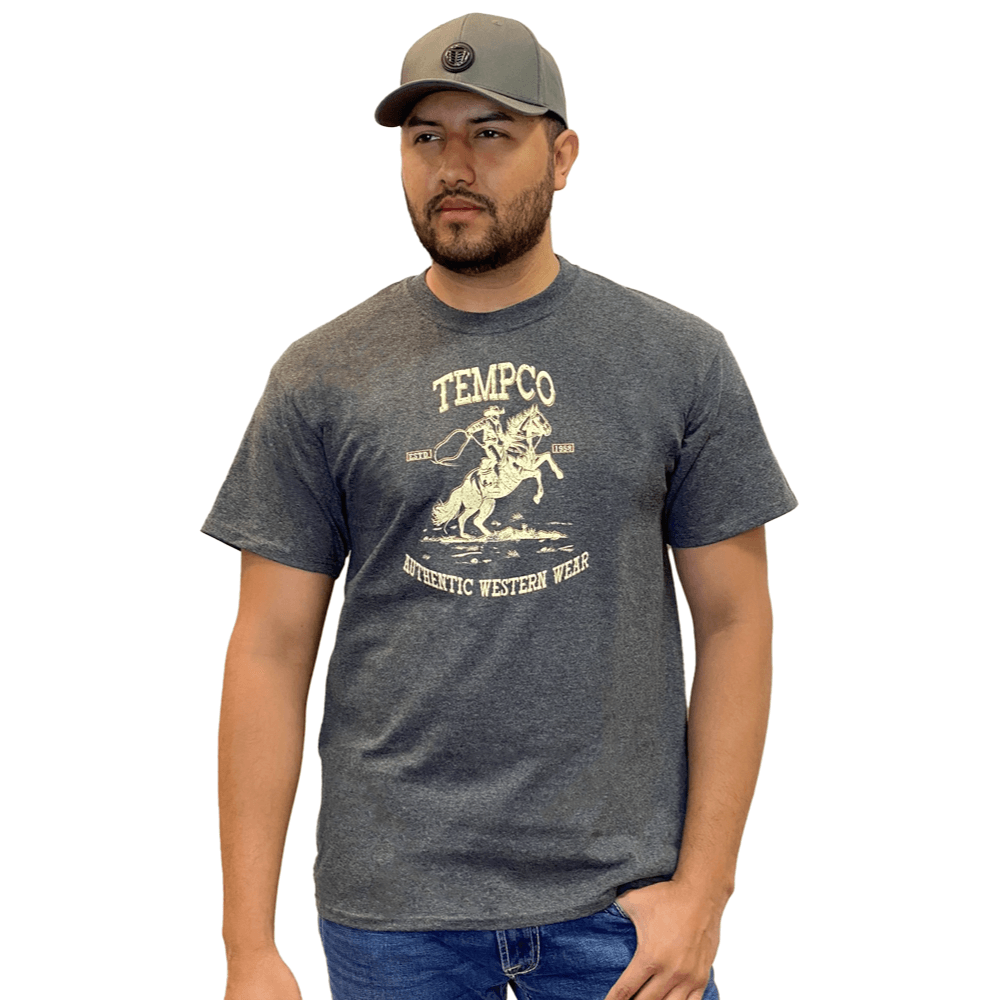 Tempco Mens Bronc Riding T-Shirt Grey Heather - BRONCRIDING