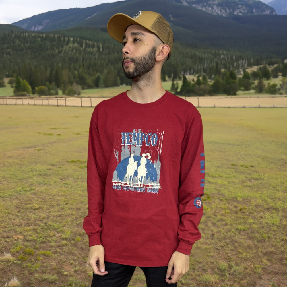 Tempco Mens Country Roads Long Sleeve T-Shirt Red