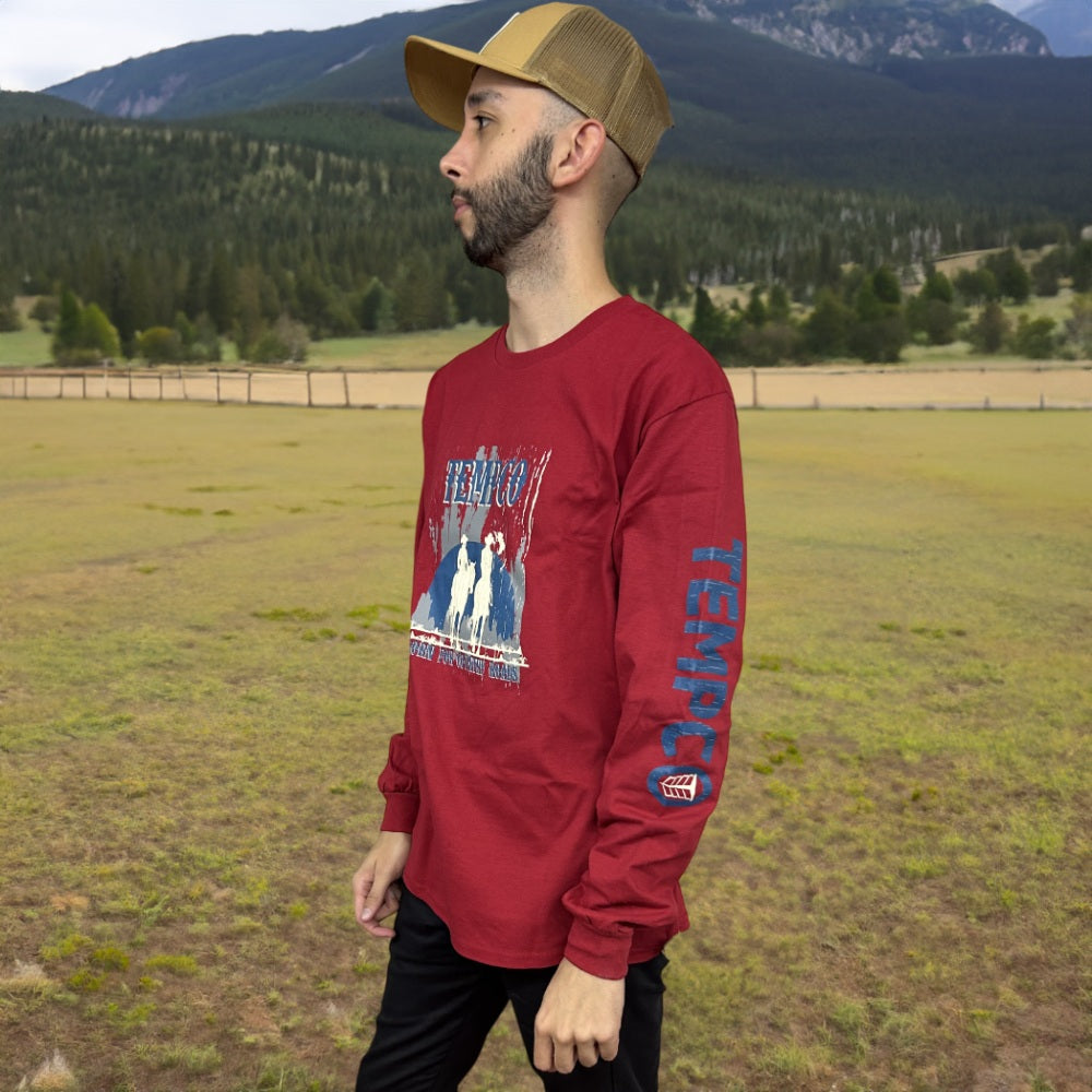 Tempco Mens Country Roads Long Sleeve T-Shirt Red