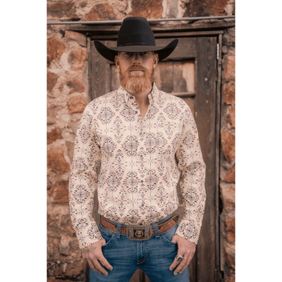 Tempco Mens El Vikingo Button Down Long Sleeve Shirt Aztec Yellow