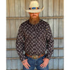 Tempco Mens El Vikingo Button Down Long Sleeve Shirt Black Bull Print - TMVKBTLS-413