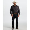Tempco Mens El Vikingo Button Down Long Sleeve Shirt Black Bull Print - TMVKBTLS-413