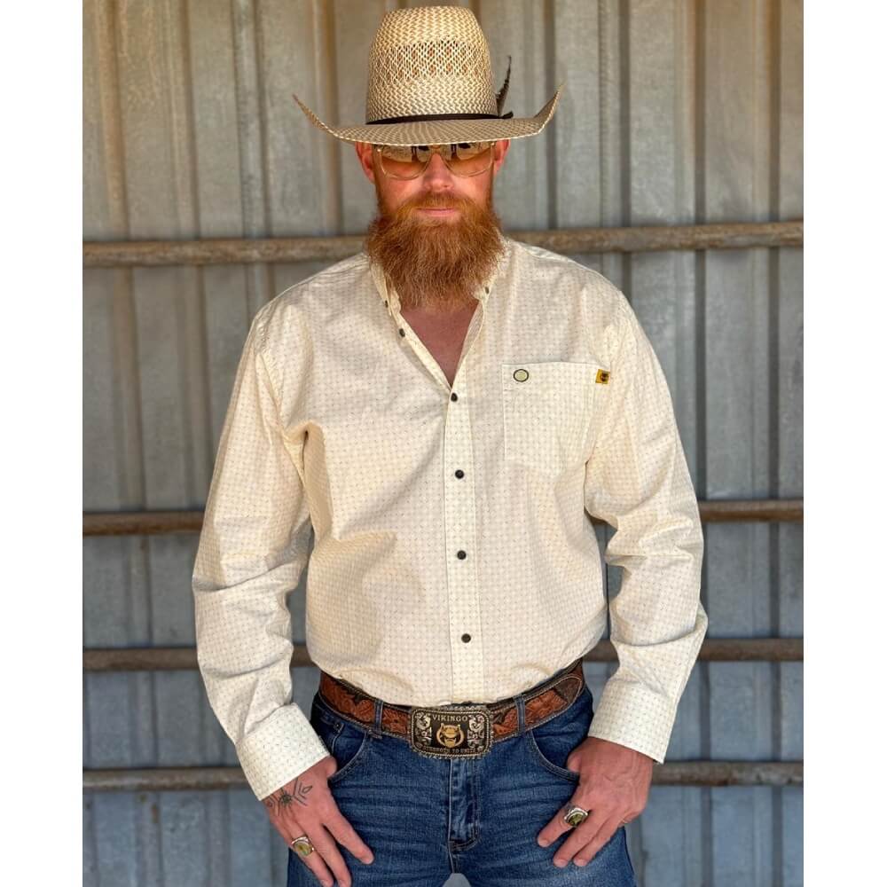 Tempco Mens El Vikingo Button Down Long Sleeve Shirt Light Yellow - TMVKBTLS-416
