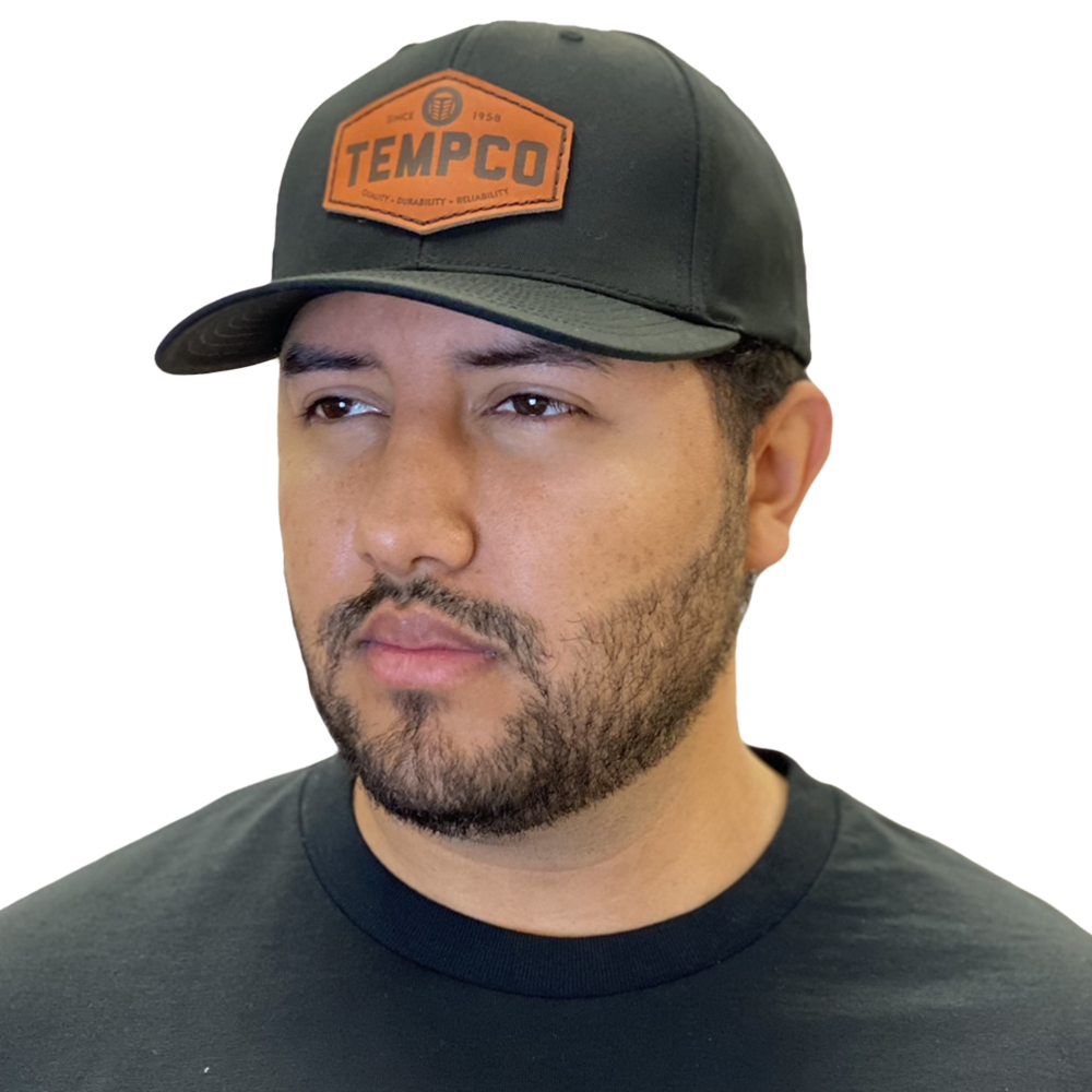 Tempco Mens Leather Badge Cap Black - TC0002-BLK