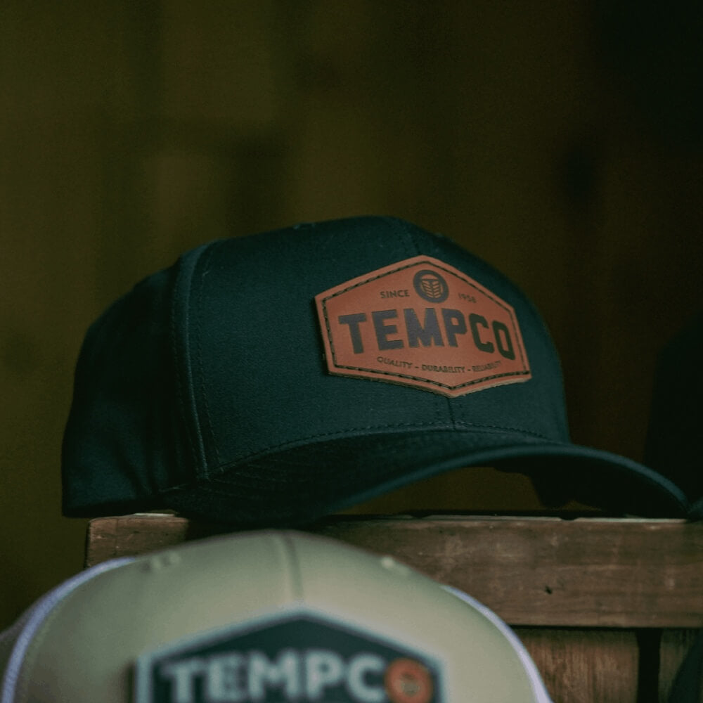 Tempco Mens Leather Badge Cap Black - TC0002-BLK