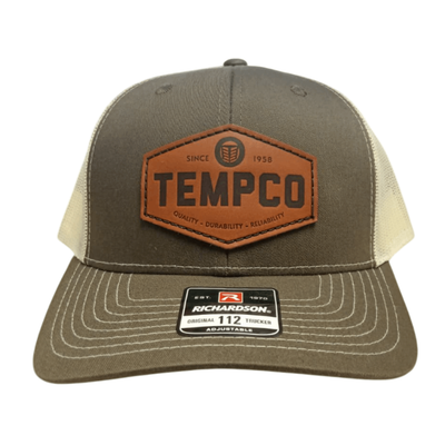 Tempco Mens Leather Badge Cap Khaki/Coffee