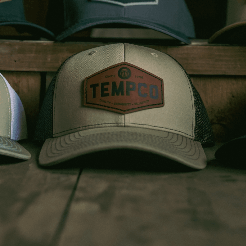 Tempco Mens Leather Badge Cap Brown/Khaki