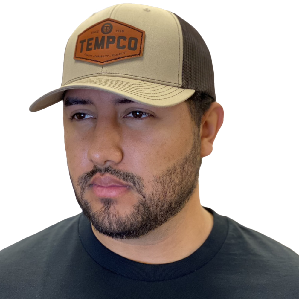 Tempco Mens Leather Badge Cap Brown/Khaki - TC0002-BRN/KHA