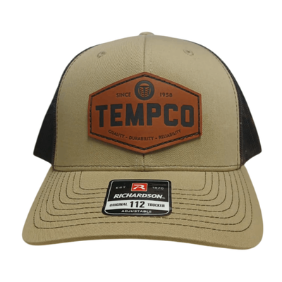 Tempco Mens Leather Badge Cap Brown/Khaki