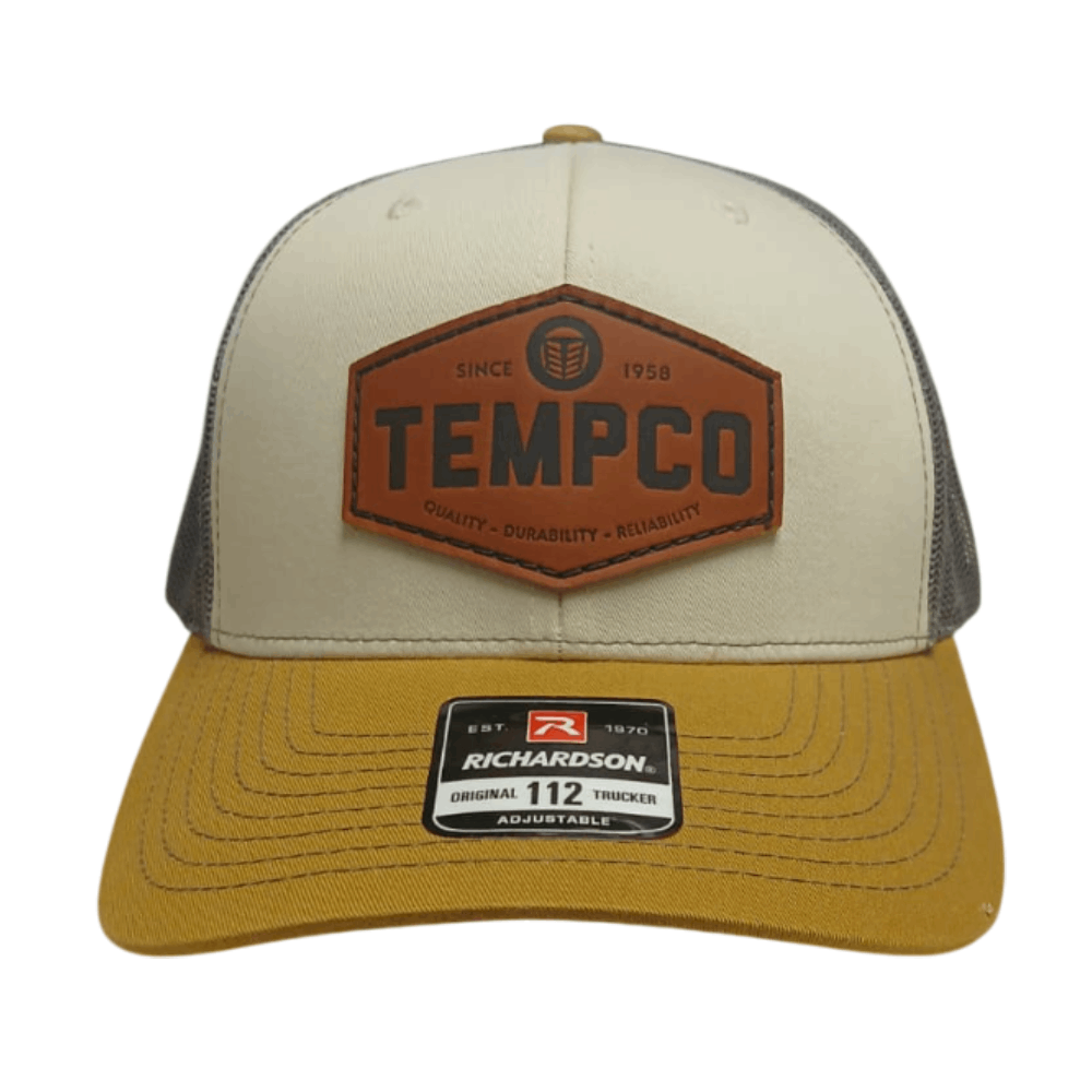 Tempco Mens Leather Badge Cap Charcoal/Gold