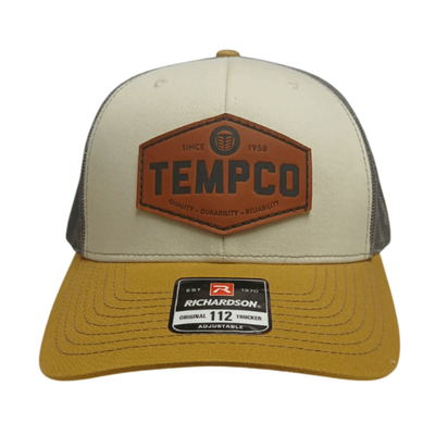 Tempco Mens Leather Badge Cap Charcoal/Gold