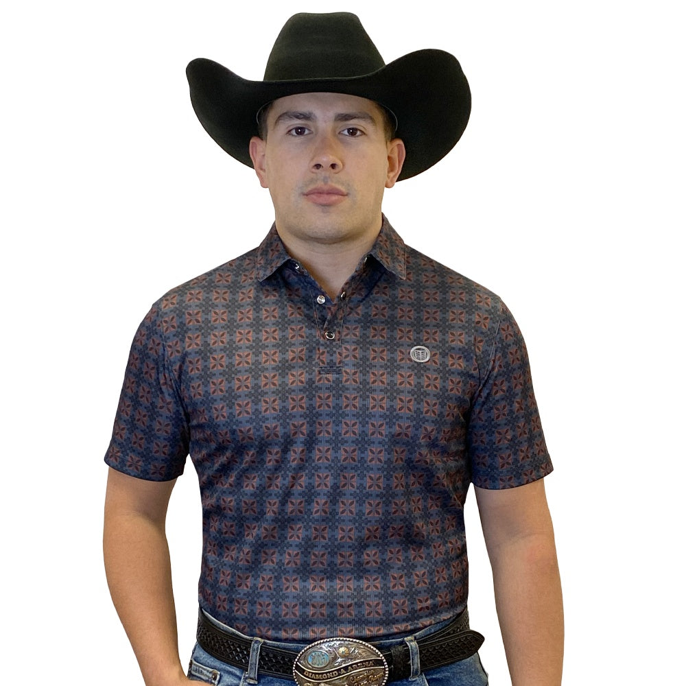 Tempco Mens Printed Short Sleeve Polo Shirt Black & Rust - TMPRTPSS2504