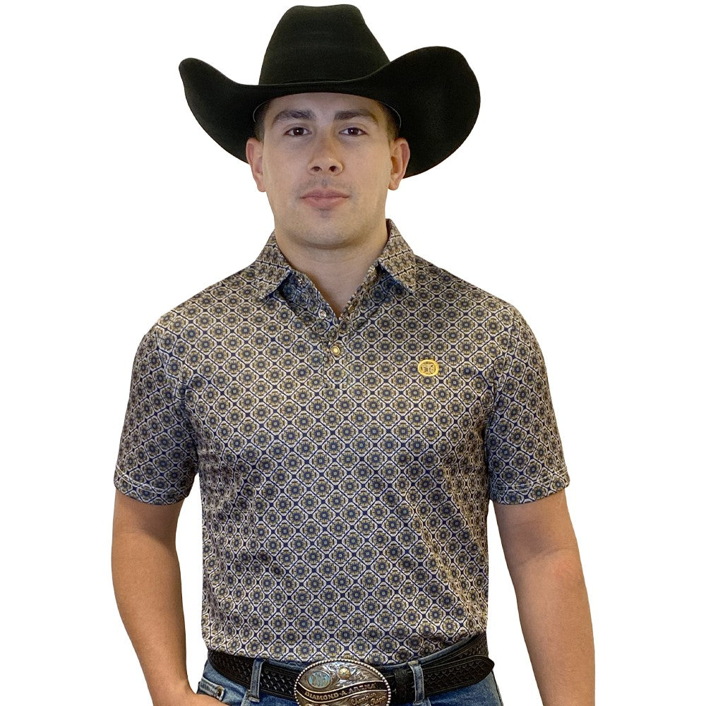 Tempco Mens Printed Short Sleeve Polo Shirt Grey & Gold - TMPRTPSS2190