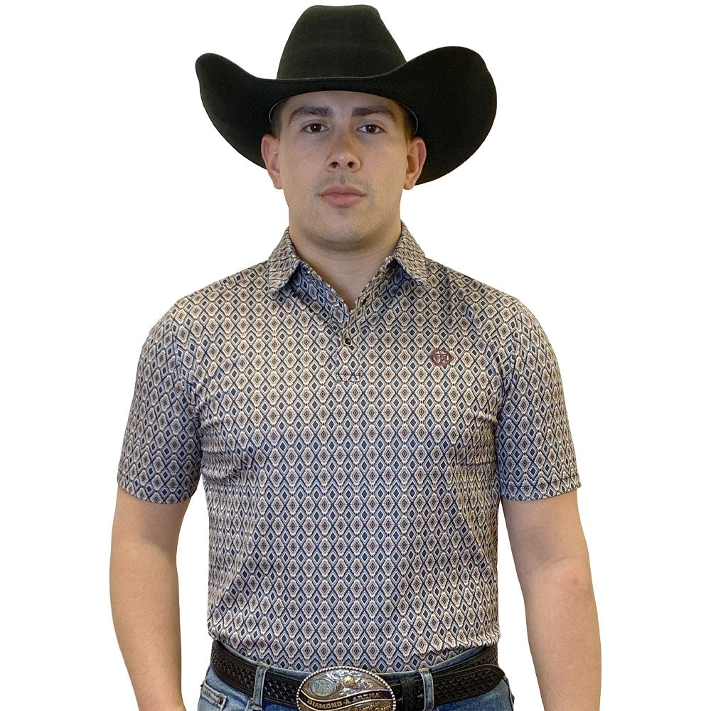 Tempco Mens Printed Short Sleeve Polo Shirt Grey & Tan - TMPRTPSS2198