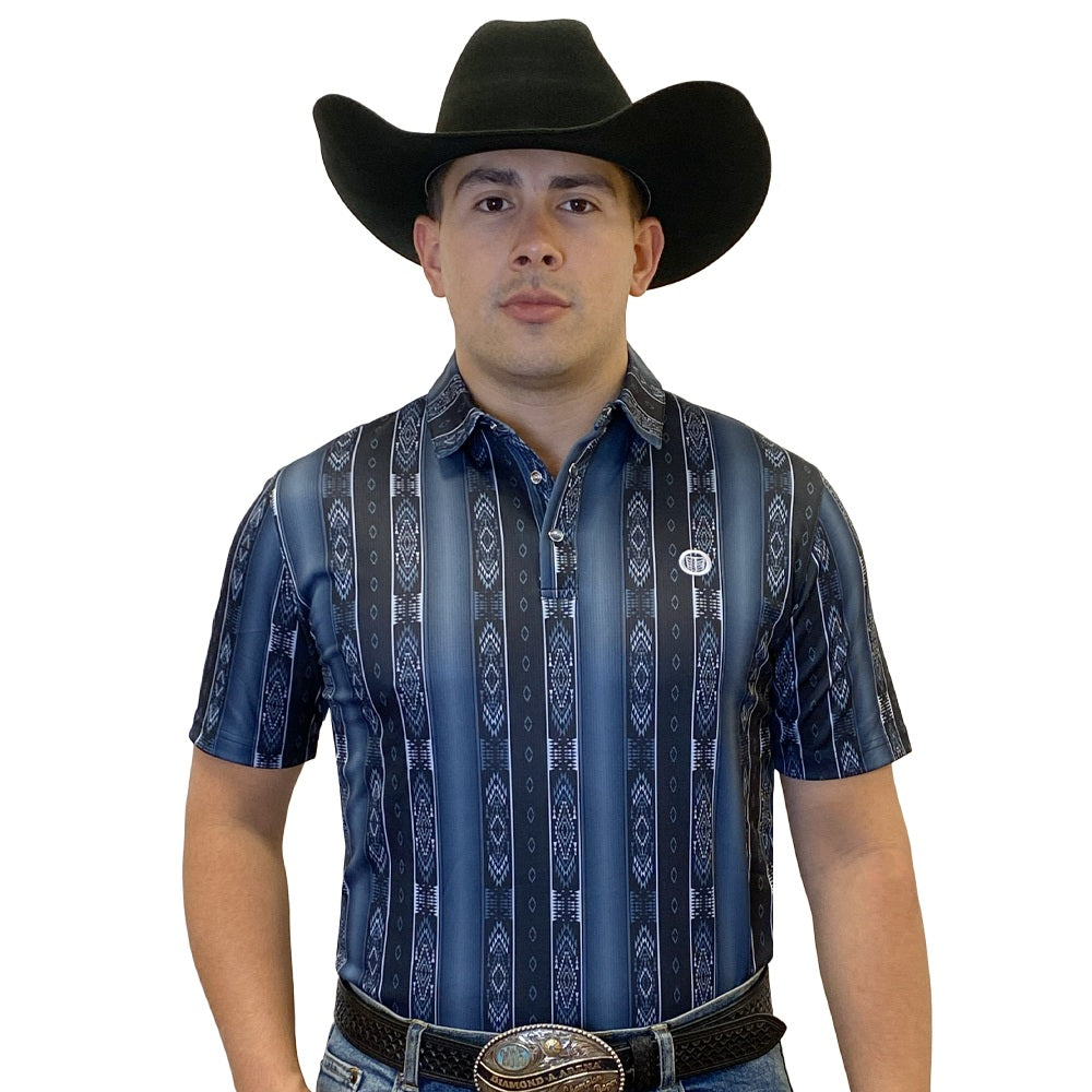 Tempco Mens Printed Short Sleeve Polo Shirt Striped Navy Aztec - TMPRTPSS2421
