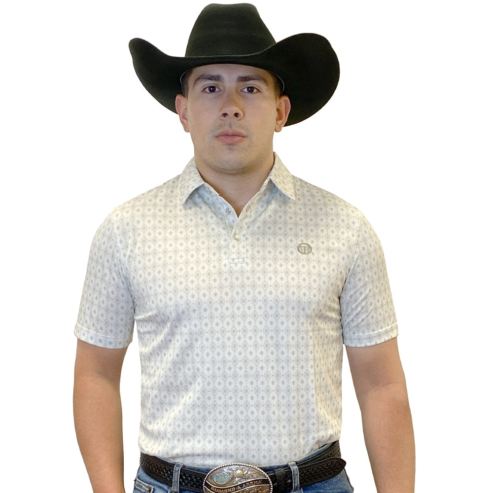 Tempco Mens Printed Short Sleeve Polo Shirt White Geo - TMPRTPSS2196