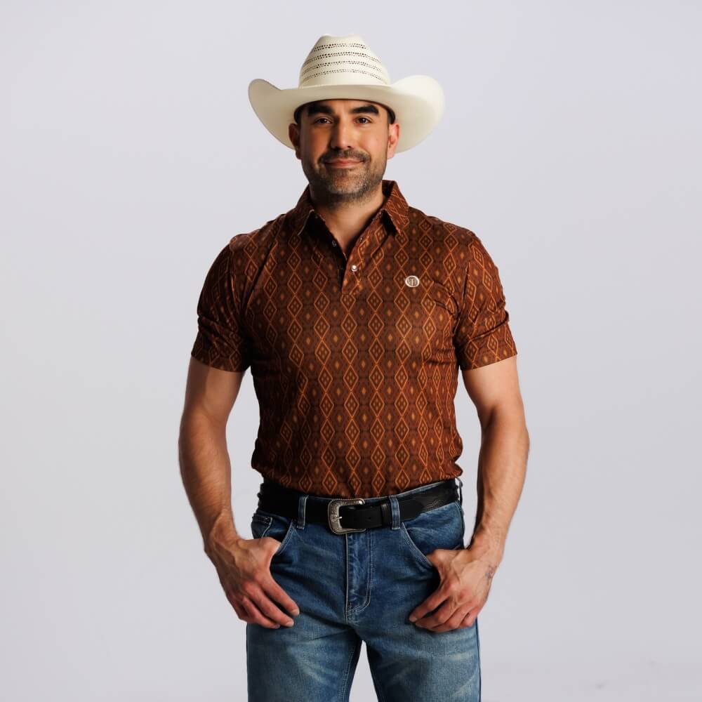 Tempco Mens Printed Short Sleeve Snap Polo Shirt Bark - TMPRTPSS1581