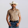 Tempco Mens Printed Short Sleeve Snap Polo Shirt Beige/Navy - TMPRTPSS2247