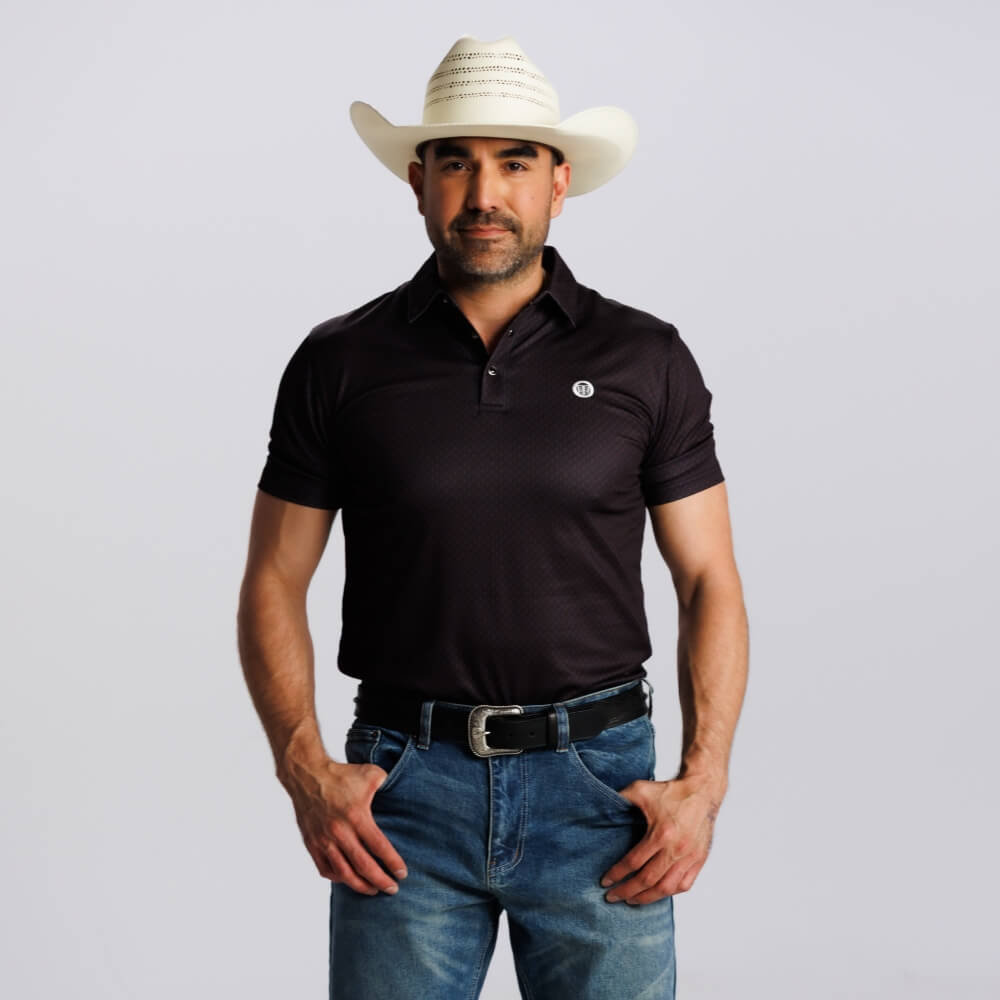 Tempco Mens Printed Short Sleeve Snap Polo Shirt Black/Burgundy - TMPRTPSS3467