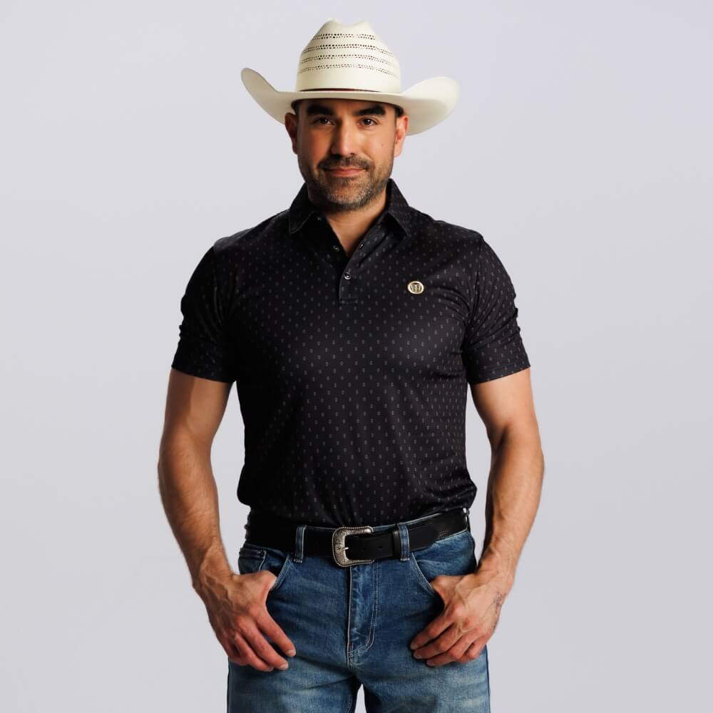 Tempco Mens Printed Short Sleeve Snap Polo Shirt Black/Geo - TMPRTPSS3207