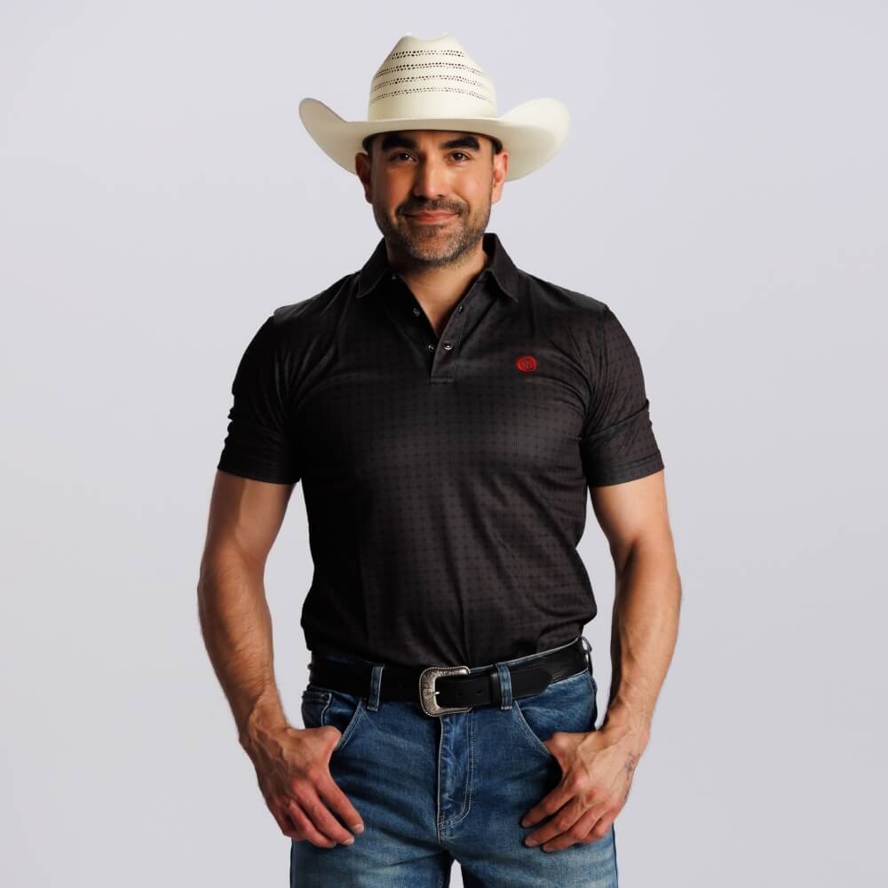 Tempco Mens Printed Short Sleeve Snap Polo Shirt Black - TMPRTPSS2503