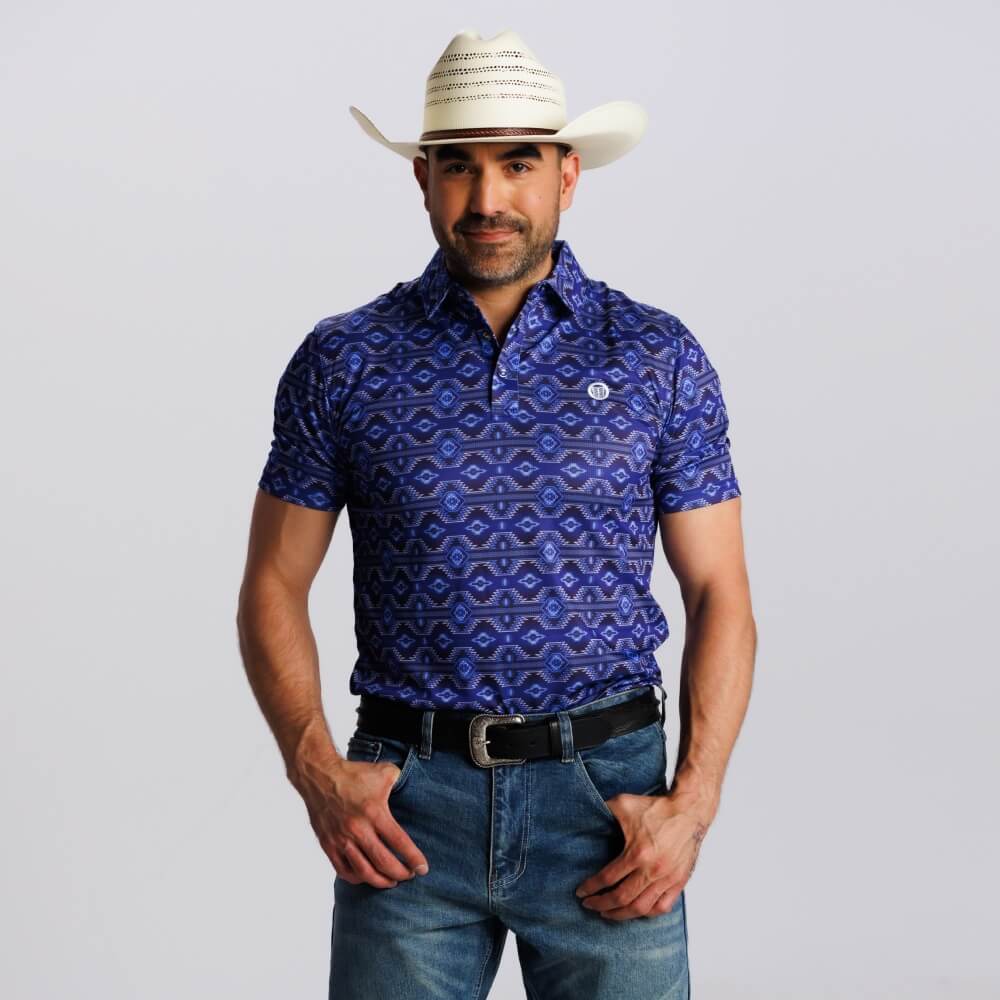 Tempco Mens Printed Short Sleeve Snap Polo Shirt Blue - TMPRTPSS3202