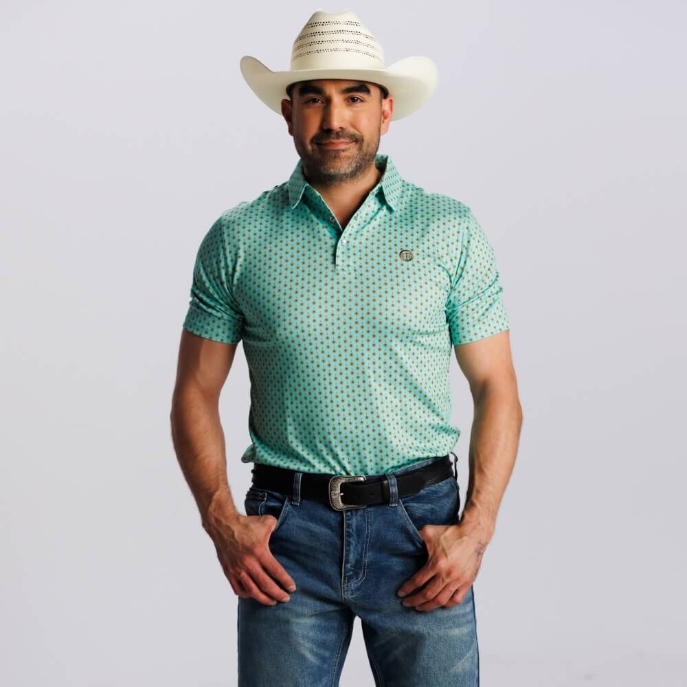 Tempco Mens Printed Short Sleeve Snap Polo Shirt Mint - TMPRTPSS1402