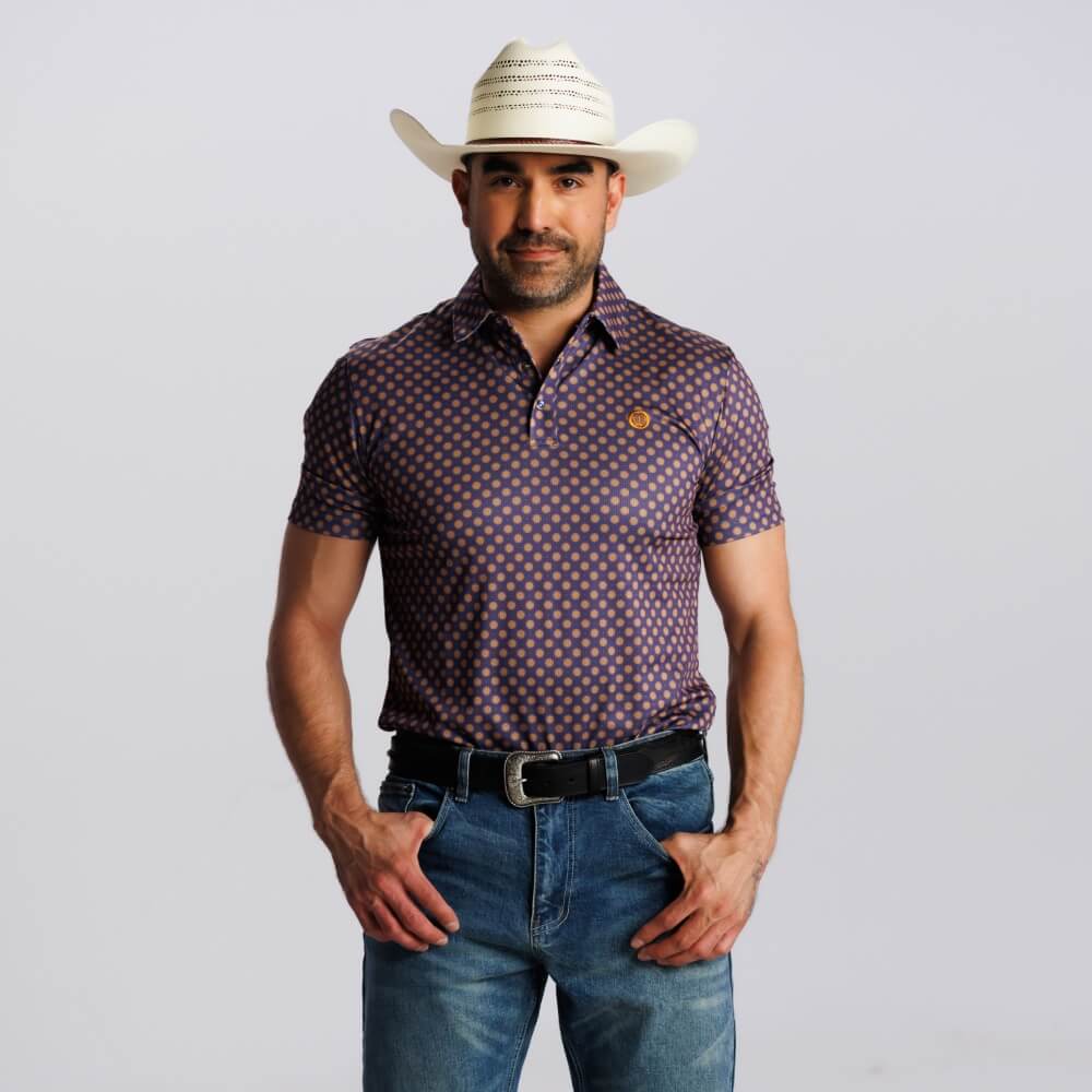 Tempco Mens Printed Short Sleeve Snap Polo Shirt Navy/Brown - TMPRTPSS3206