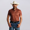 Tempco Mens Printed Short Sleeve Snap Polo Shirt Rust - TMPRTPSS2346