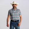 Tempco Mens Printed Short Sleeve Snap Polo Shirt White/Multicolor - TMPRTPSS2393