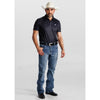 Tempco Mens Printed Western Short Sleeve Snap Polo Shirt Black/Blue - TMPRTPSS3576