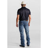 Tempco Mens Printed Western Short Sleeve Snap Polo Shirt Black/Blue - TMPRTPSS3576